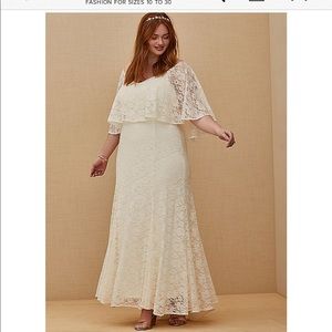 TORRID ivory lace capelet wedding dress